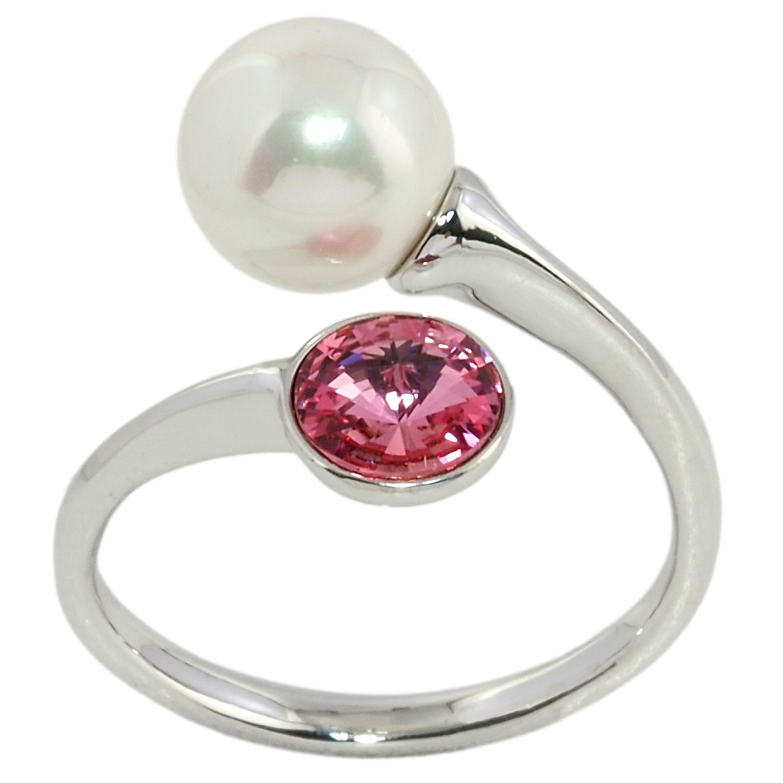 Каблучка Xuping колір Родій з кр-ми Swarovski Кристал Rose з перлиною фото №1