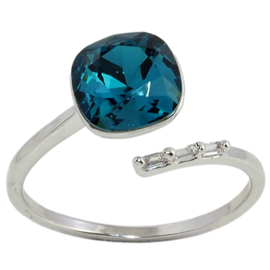 Каблучка Xuping колір Родій з кр-ми Swarovski Кристал Blue Zircon фото №1