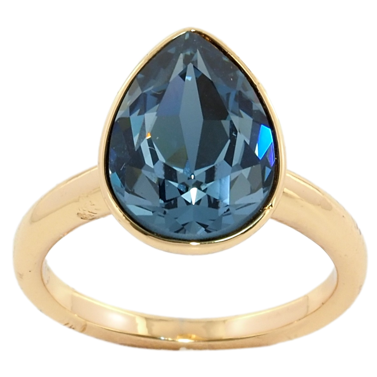 Кольцо Xuping цвет 18K с кристаллами Swarovski Кристалл капля Montana 15х11мм; фото №2