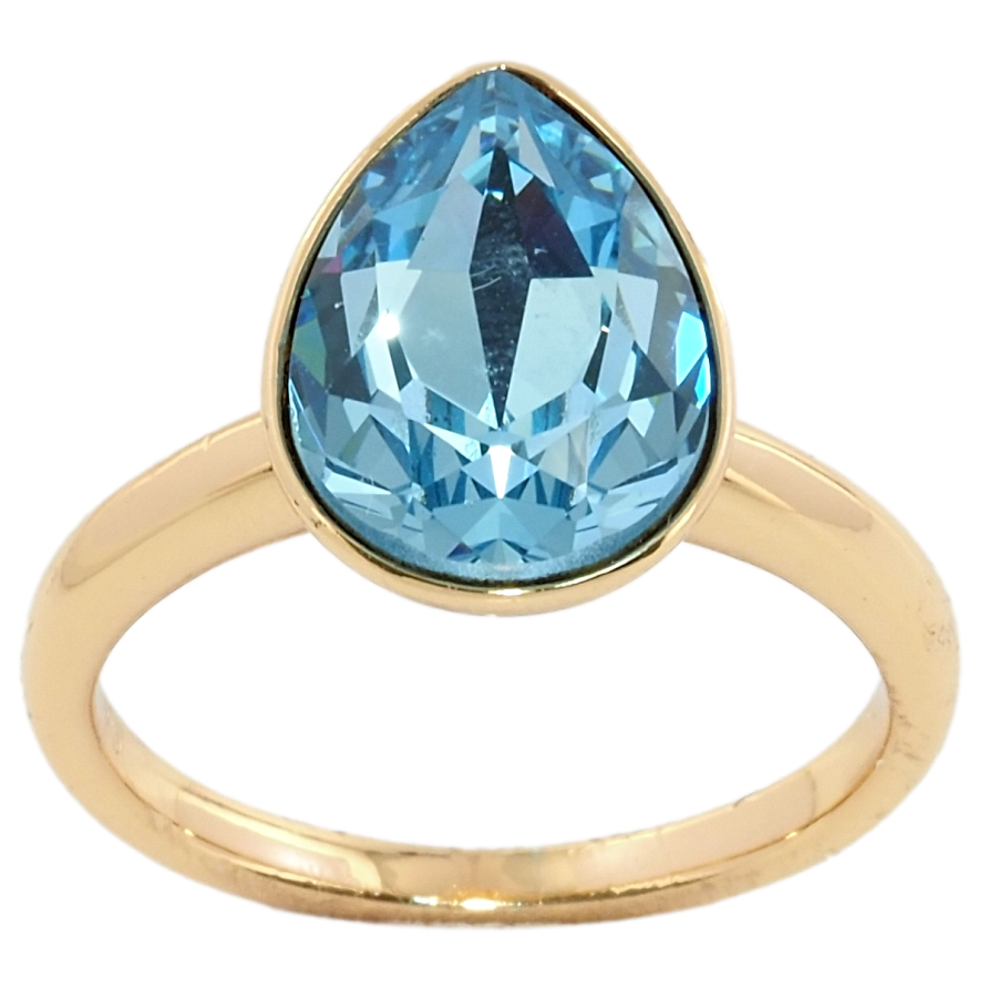 Кольцо Xuping цвет 18K с кристаллами Swarovski Кристалл капля Aquamarine 15х11мм; фото №1