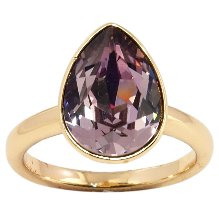 Кольцо Xuping цвет 18K с кристаллами Swarovski Кристалл капля Light Amethyst 15х11мм; фото №16