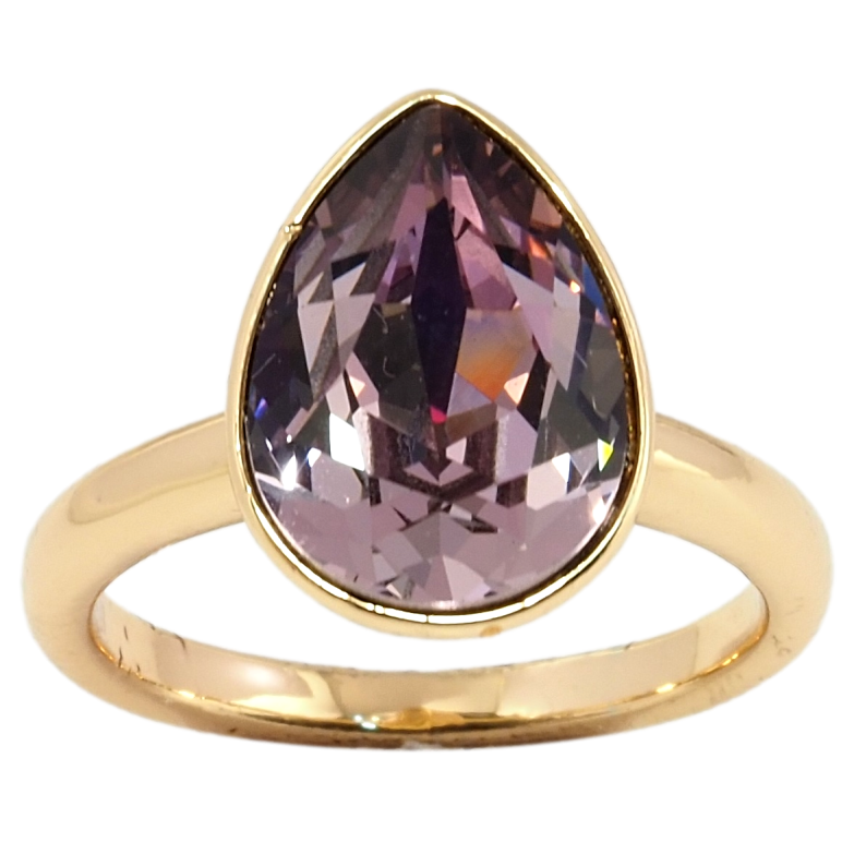 Каблучка Xuping колір 18K з кристалами Swarovski Кристал крапля Light Amethyst 15х11мм; фото №1