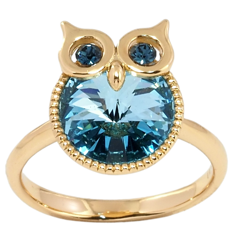 Кольцо Xuping цвет 18K с кристаллами Swarovski Сова кристалл Aquamarine фото №11