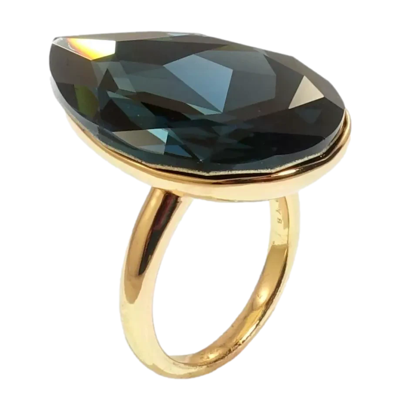 УЦІНКА! НЕВЕЛИКИЙ СКОЛ НА КАМІНЦІ! Каблучка Xuping колір 18K з кр-ми Swarovski Велика крапля Montana 3х2см фото №1