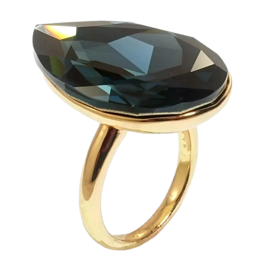 УЦІНКА! НЕВЕЛИКИЙ СКОЛ НА КАМІНЦІ! Каблучка Xuping колір 18K з кр-ми Swarovski Велика крапля Montana 3х2см фото №1