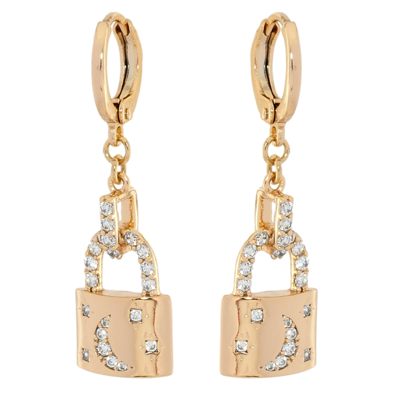 Серьги Xuping Позолота 18K подвески на колечках Замочки с узором цирконием фото №1