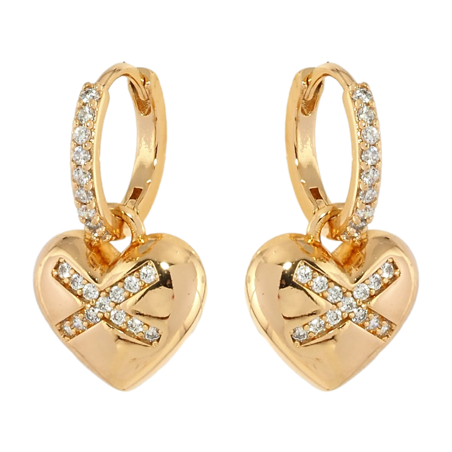 Сережки Xuping Позолота 18K підвіски на колечках Серця з цирконієм 2 в 1 фото №1