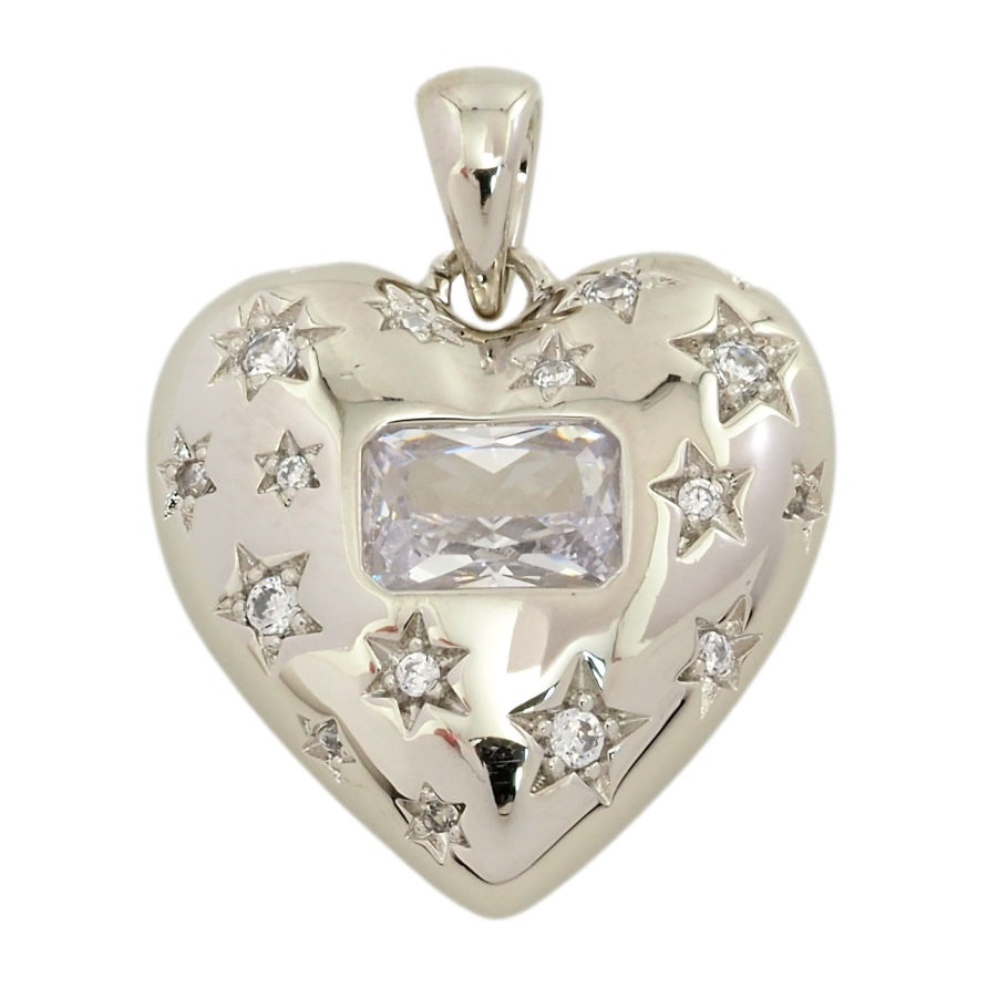 Кулон Xuping Родій Серце з зірковим візерунком та цирконієм для ланцюжка до 2мм фото №1