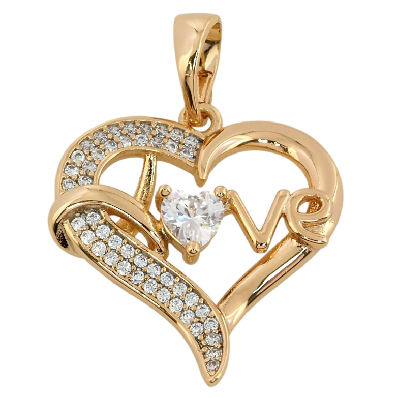 Кулон Xuping Позолота 18K Серце з написом Love для ланцюжка до 5мм фото №1