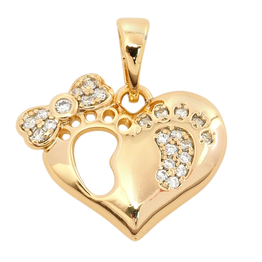 Кулон Xuping Позолота 18K Сердечко с бантом и детскими ножками для цепочки до 5мм фото №1