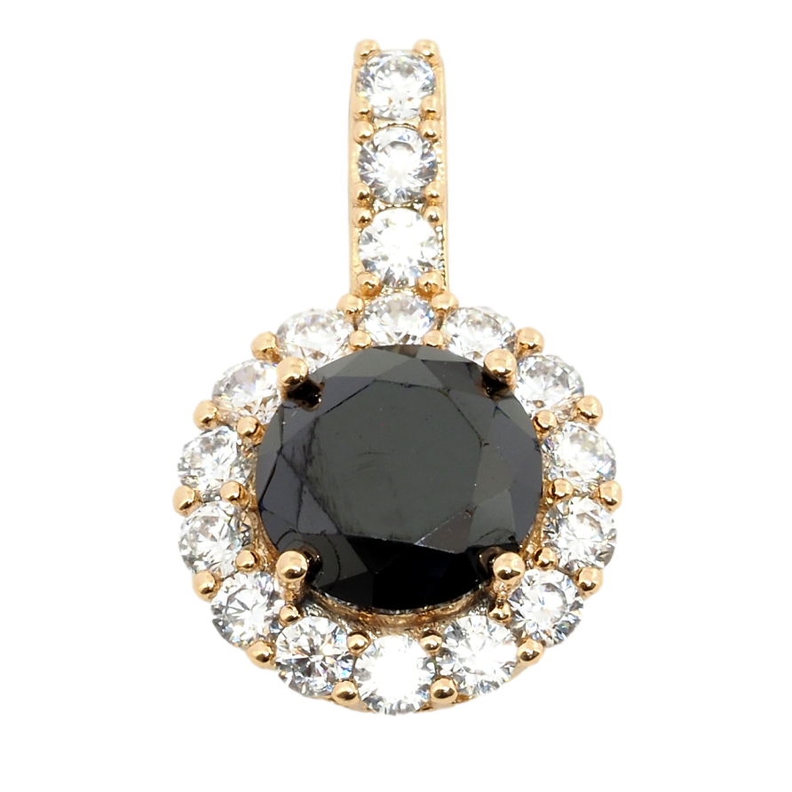 Кулон Xuping Позолота 18K Чорний фіаніт в обрамленні цирконію, ø 14мм для ланцюжка до 3мм. фото №1