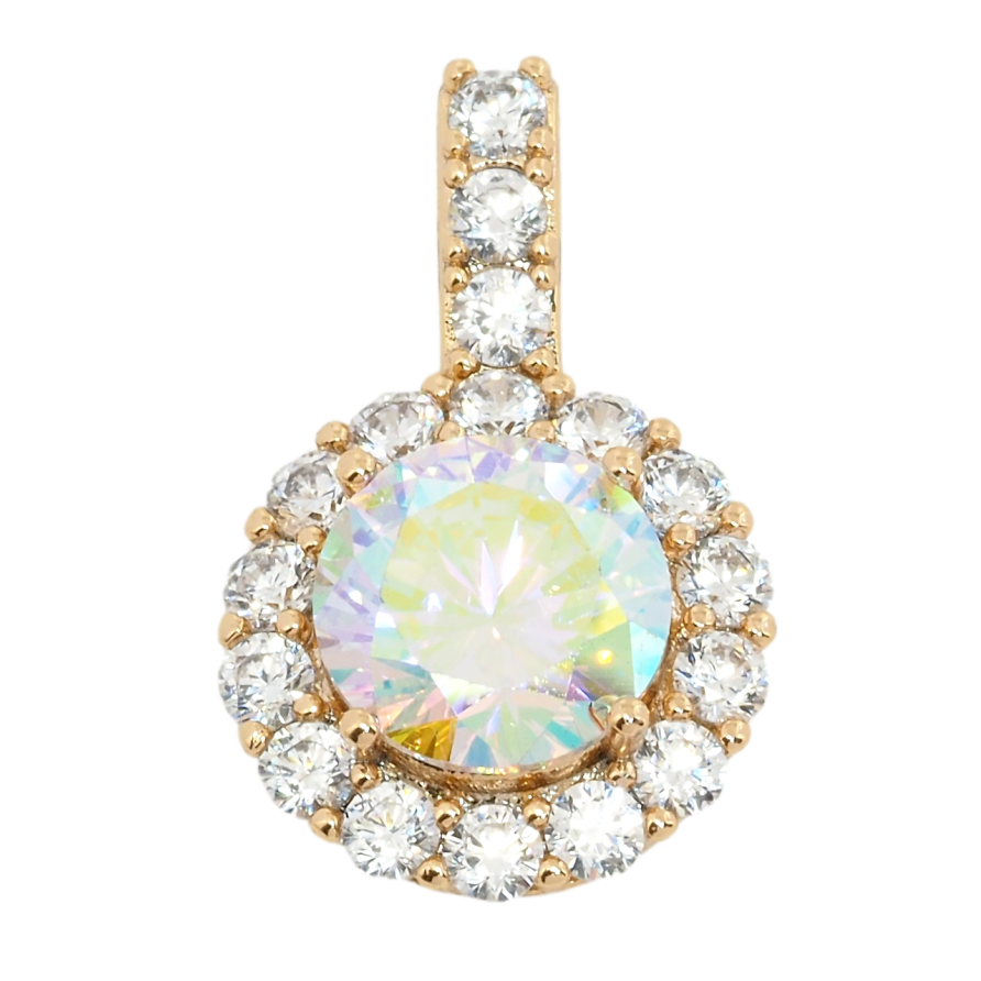 Кулон Xuping Позолота 18K Райдужний фіаніт в обрамленні цирконію, ø 14мм для ланцюжка до 3мм. фото №1