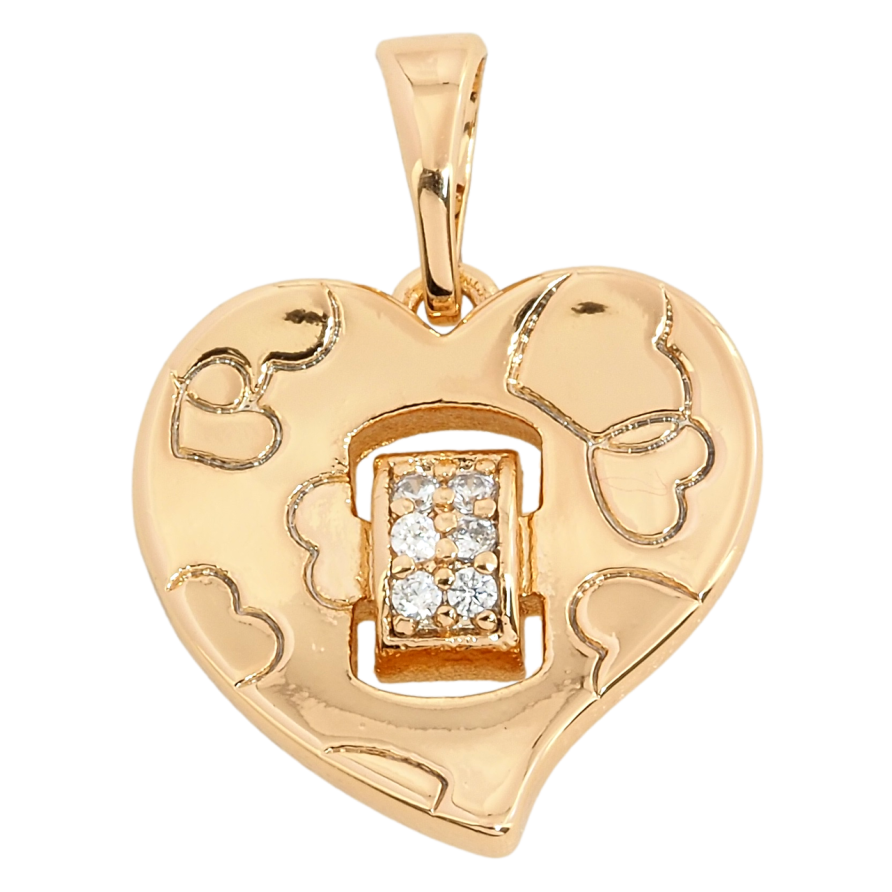 Кулон Xuping Позолота 18K Серце з візерунком та цирконієм для ланцюжка до 5мм фото №1