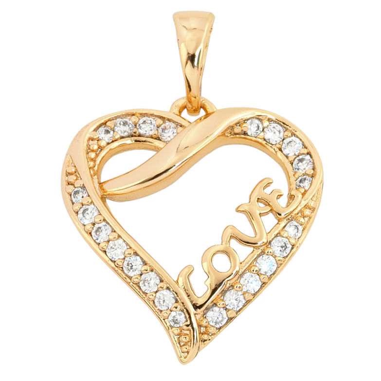 Кулон Xuping Позолота 18K Серце Love з інкрустацією цирконієм для ланцюжка до 5мм фото №1