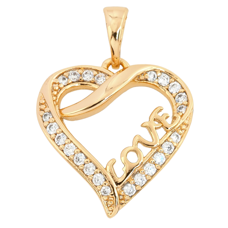 Кулон Xuping Позолота 18K Серце Love з інкрустацією цирконієм для ланцюжка до 5мм фото №1