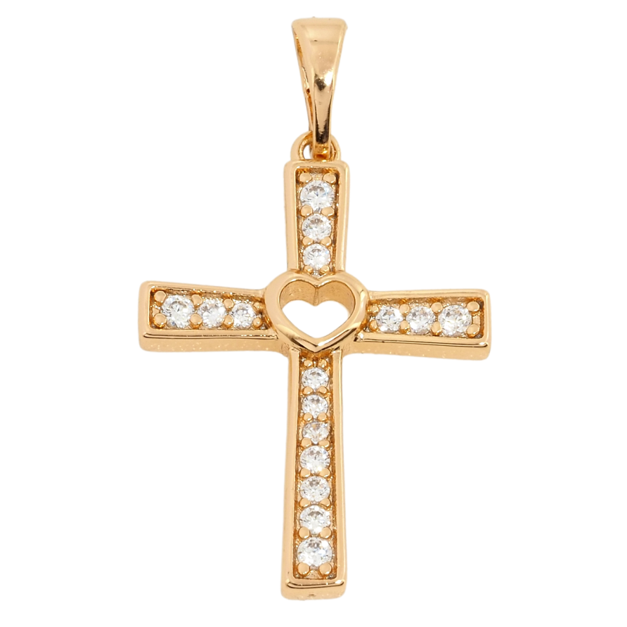 Кулон Xuping Позолота 18K Крест с цирконием и сердечком для цепочки до 5мм фото №1