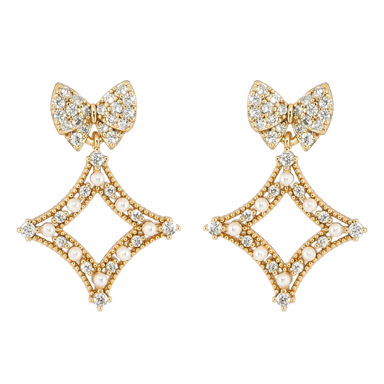 Сережки Xuping Позолота 18K пусети Банти з ромбовими підвісками фото №1