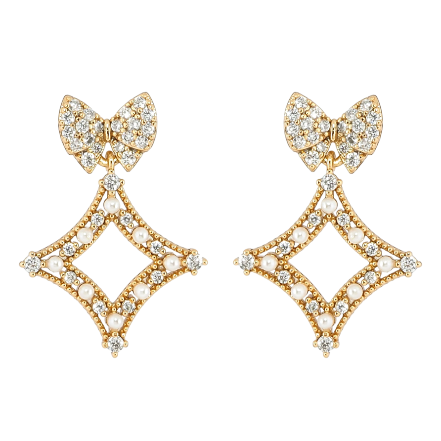 Сережки Xuping Позолота 18K пусети Банти з ромбовими підвісками фото №1