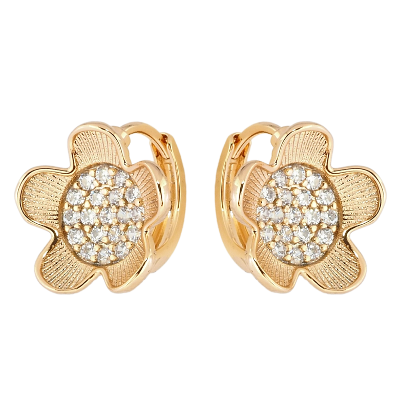 Серьги Xuping Позолота 18K колечки Цветочки с цирконием фото №1