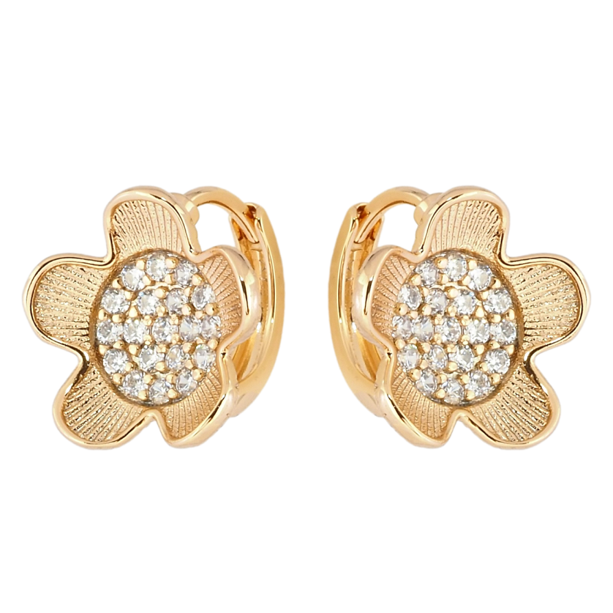 Серьги Xuping Позолота 18K колечки Цветочки с цирконием фото №1