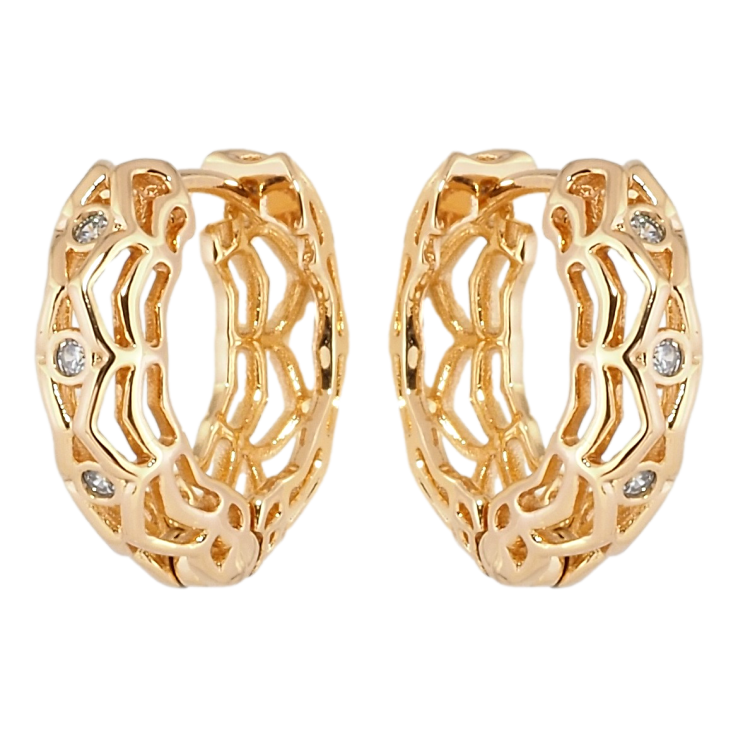 Серьги Xuping Позолота 18K колечки Объемные с резным узором и вставками циркония фото №7