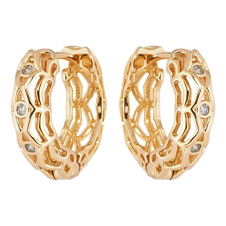 Серьги Xuping Позолота 18K колечки Объемные с резным узором и вставками циркония фото №12