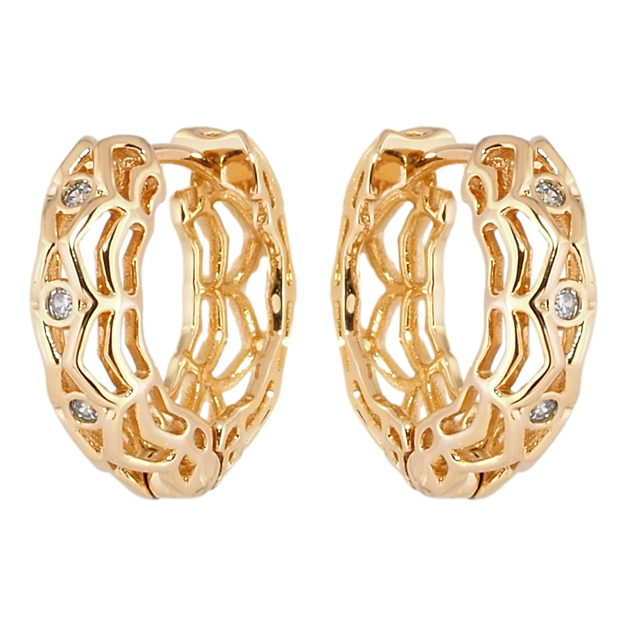 Серьги Xuping Позолота 18K колечки Объемные с резным узором и вставками циркония фото №1