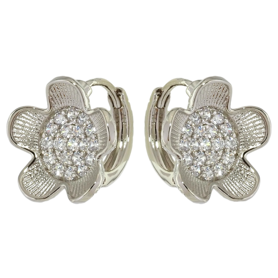 Серьги Xuping Родий колечки Цветочки с цирконием фото №1