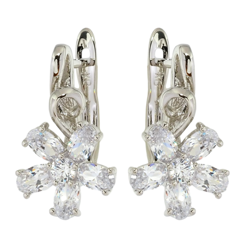 Серьги Xuping Родий английский замок Кристальные цветочки фото №1