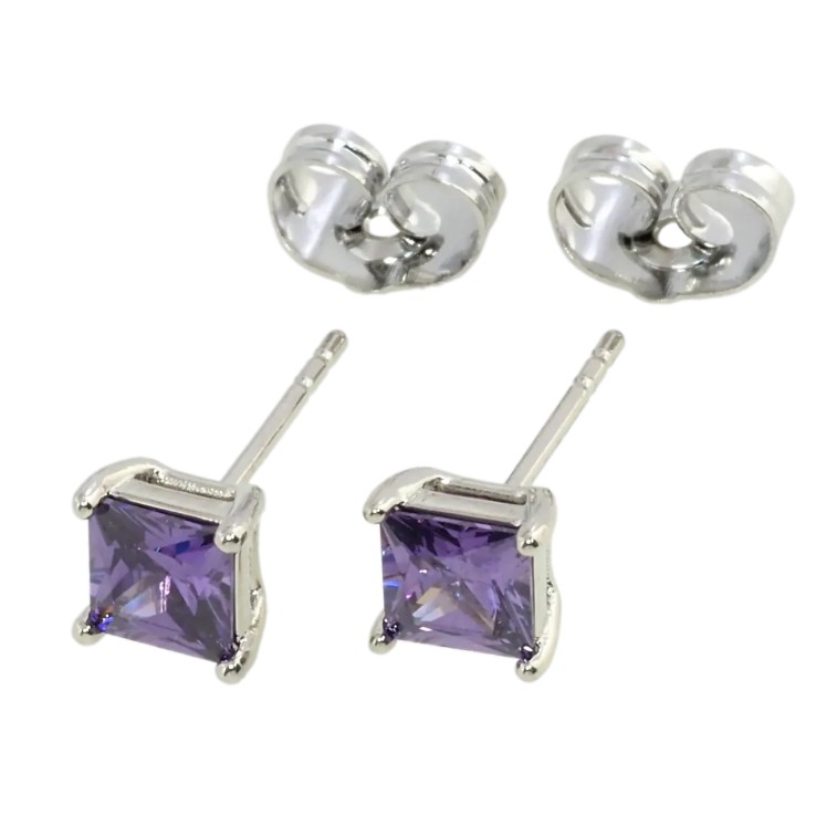 Сережки Xuping Родій пусети Бузкові фіаніти 5х5мм фото №25