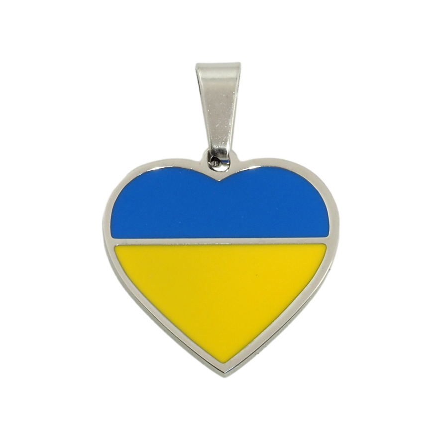 Кулон Xuping TTM Stainless Steel колір Родій Серце в кольорах прапора України Емаль 16х16мм для ланцюжка до 4мм фото №1