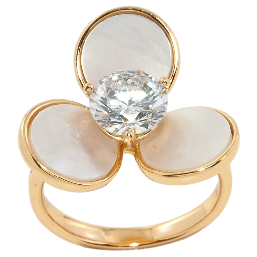 Кольцо Xuping Позолота 18K Трилистник с перламутровыми вставками и фианитом фото №1