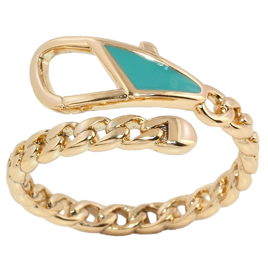 Кольцо Xuping Позолота 18K Цепочка с карабином, бирюзовая эмаль фото №1