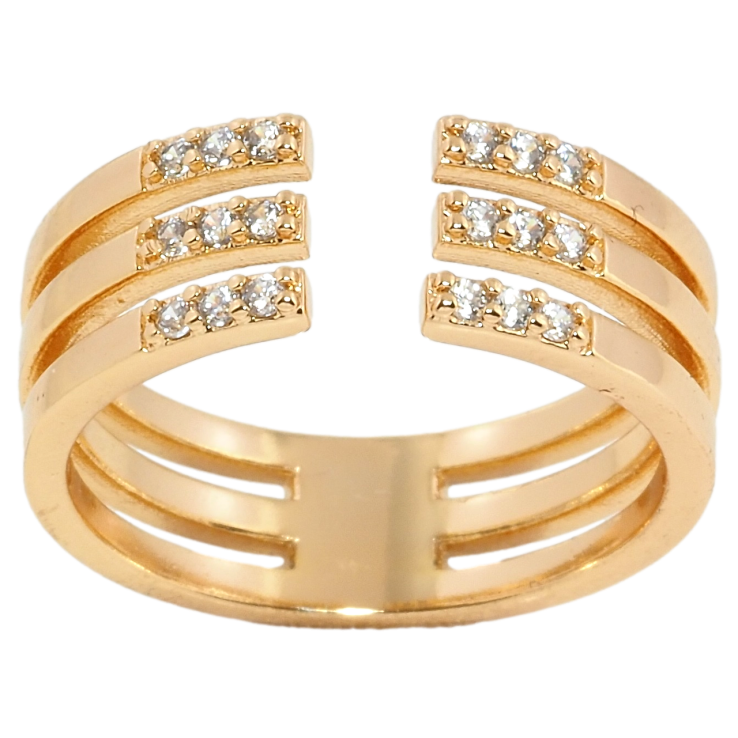 Кольцо Xuping Позолота 18K Тройная разъемная шинка с цирконием фото №23