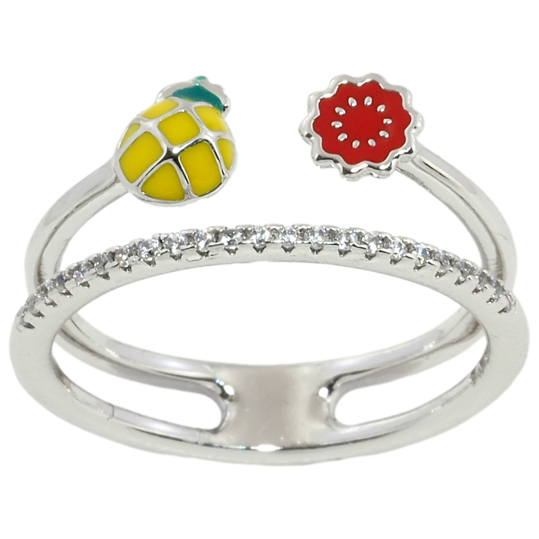 Кольцо Xuping Родий Дорожка циркония с ананасом и цветочком фото №1