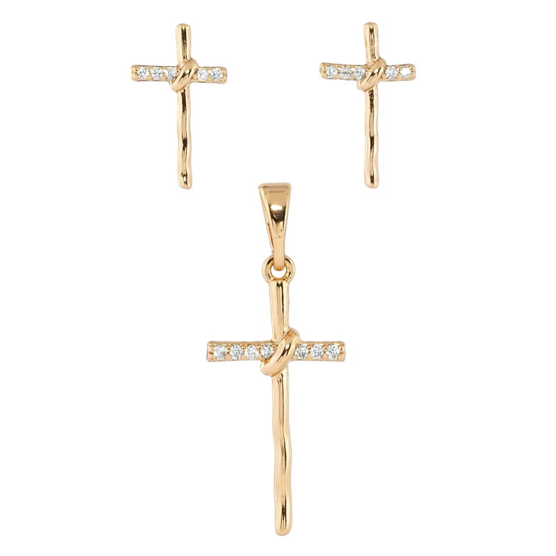 Набір Xuping Позолота 18K Сережки Кулон Хрестики з цирконієм фото №1