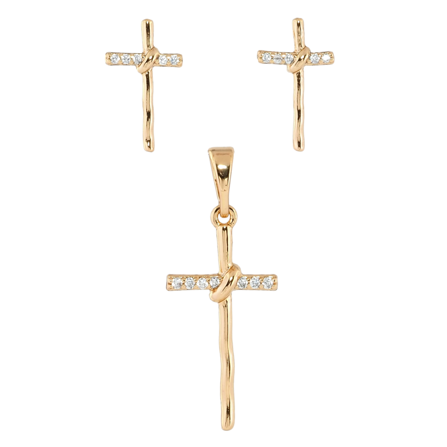 Набір Xuping Позолота 18K Сережки Кулон Хрестики з цирконієм фото №1