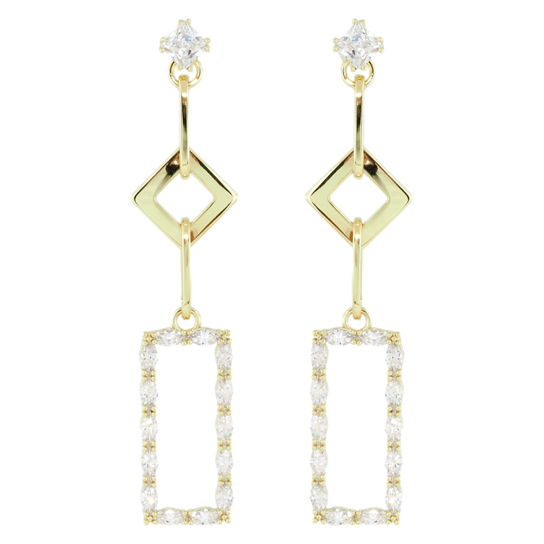 Сережки Xuping Позолота 14K пусети Геометричні підвіски з цирконієм фото №6