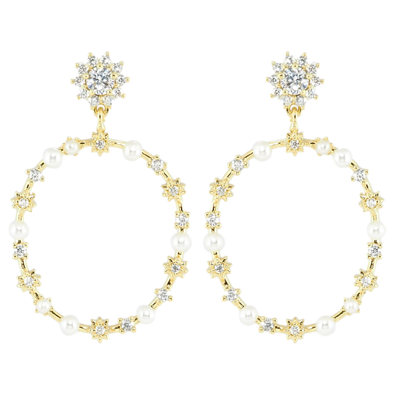 Сережки Xuping Позолота 14K пусети Декоративні підвіски з перлами та цирконієм фото №1