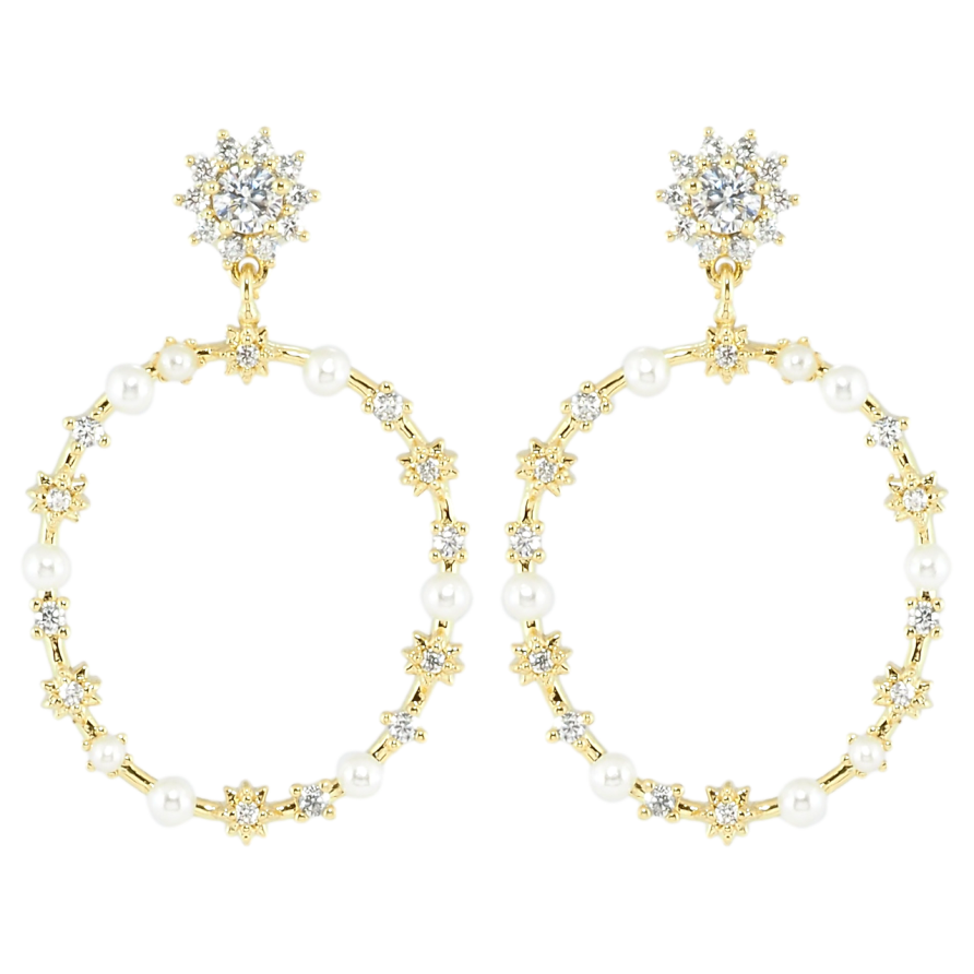 Серьги Xuping Позолота 14K пусеты Декоративные подвески с жемчужинами и цирконием фото №1