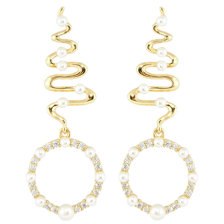 Серьги Xuping Позолота 14K пусеты Декоративные подвески с жемчужинами и цирконием фото №1