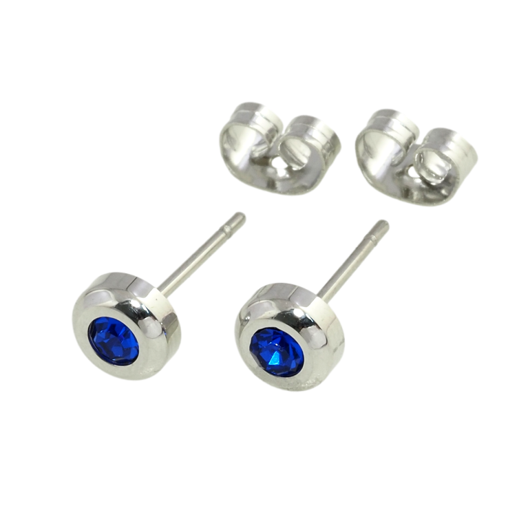 Серьги Xuping TTM Stainless Steel цвет Родий пусеты Синие кристаллы в ободковой оправе ø 6мм фото №7