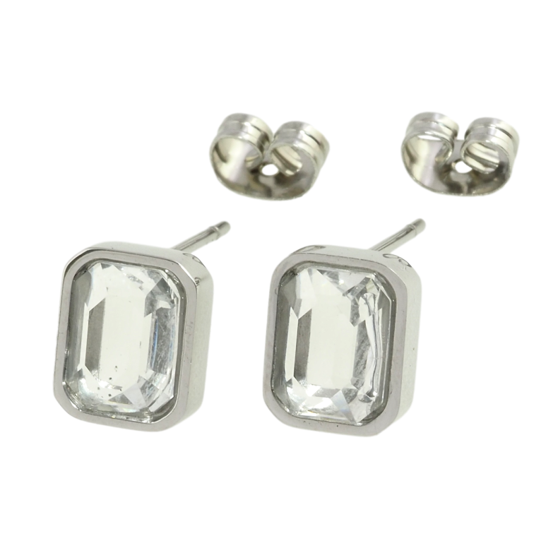 Сережки Xuping TTM Stainless Steel колір Родій пусети Гранені кристали 8х10мм фото №1