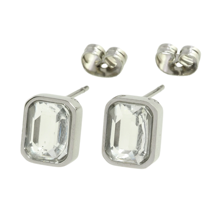 Сережки Xuping TTM Stainless Steel колір Родій пусети Гранені кристали 8х10мм фото №1