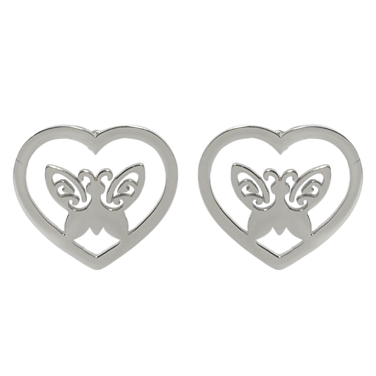 Сережки Xuping TTM Stainless Steel колір Родій пусети Метелики у сердечках фото №15
