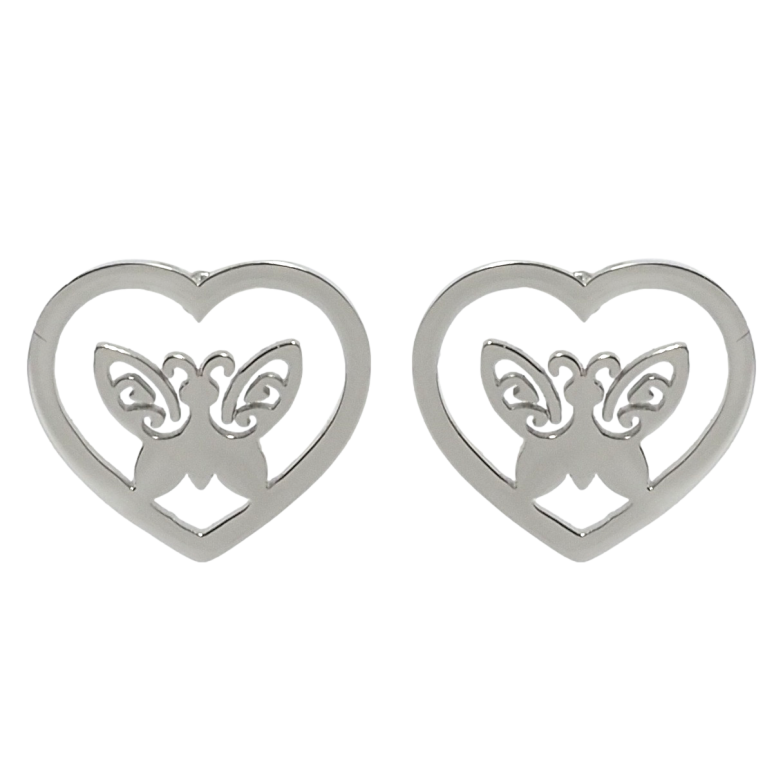 Сережки Xuping TTM Stainless Steel колір Родій пусети Метелики у сердечках фото №1