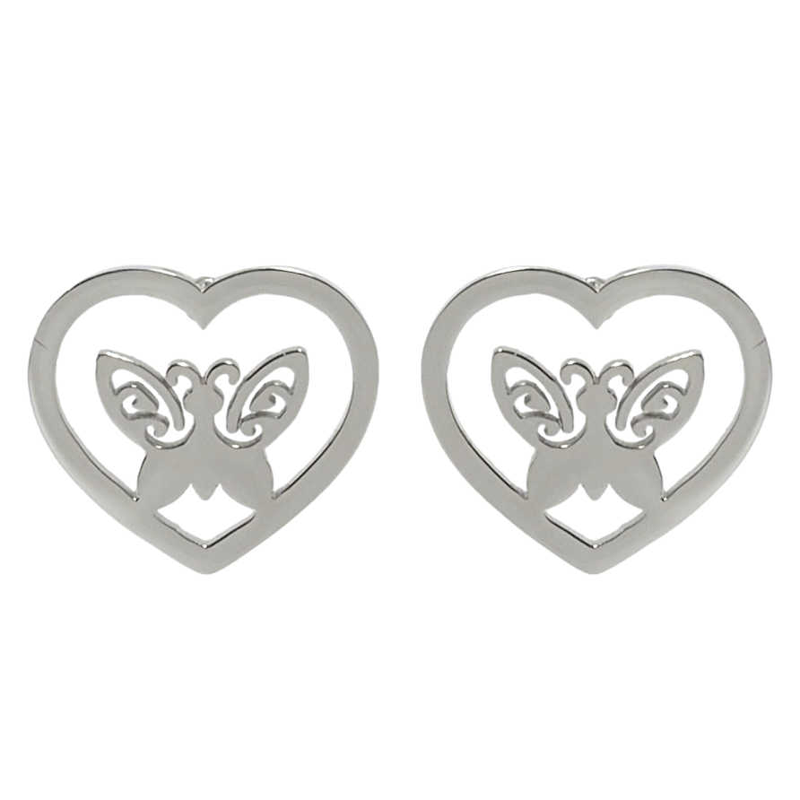 Сережки Xuping TTM Stainless Steel колір Родій пусети Метелики у сердечках фото №1