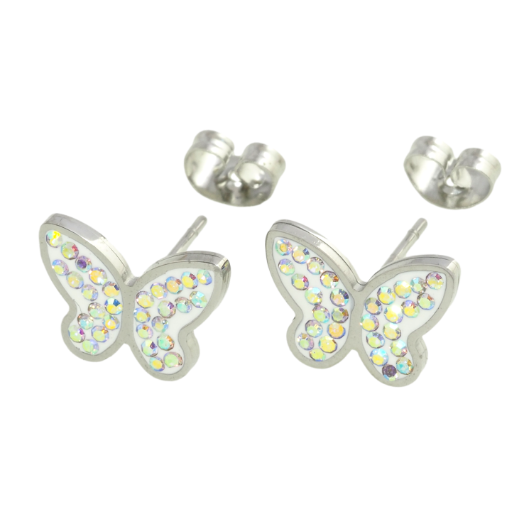 Сережки Xuping TTM Stainless Steel колір Родій пусети Метелики з райдужними кристалами фото №16