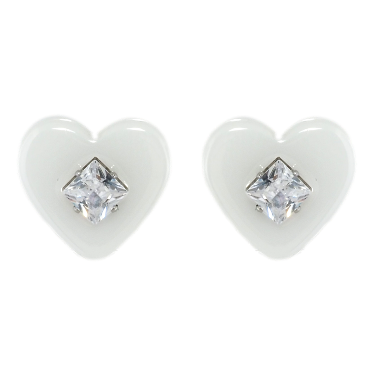 Серьги Xuping TTM Stainless Steel цвет Родий пусеты Сердечки из белой керамики с кристаллом фото №8