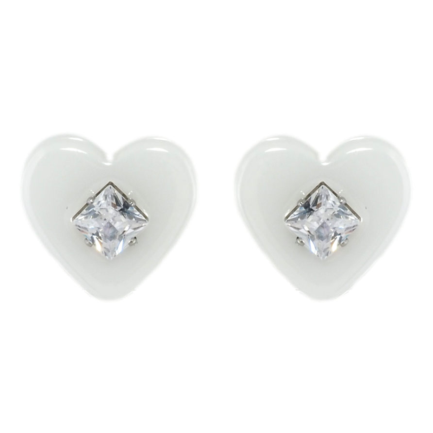 Серьги Xuping TTM Stainless Steel цвет Родий пусеты Сердечки из белой керамики с кристаллом фото №1
